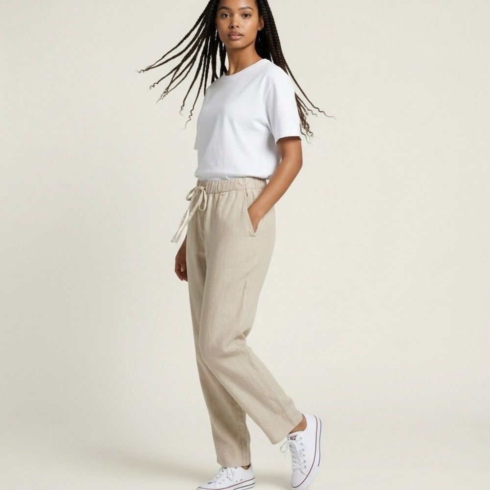 Parachute Women Sand Beige 100% Linen Relaxed Drawstring Pants Small